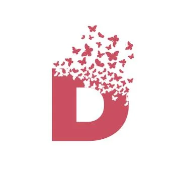 Letter D with effect of destruction. Dispersion. Butterfly, moth Stock Illustration