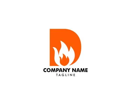 Letter D with Flame Fire Vector Logo Design Stock Illustration