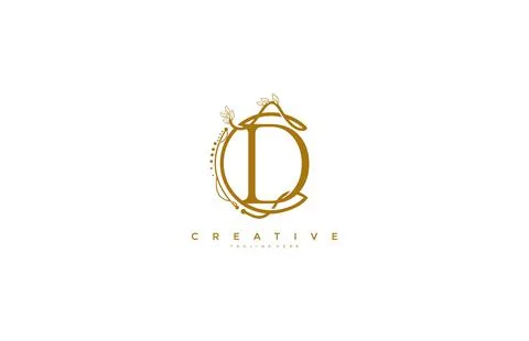 Letter D Floral Monogram Rounded Ornate Elegant Logo Design Stock Illustration