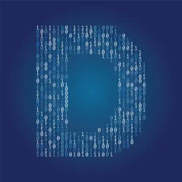 Letter D font made from binary code digits on a dark blue background Stock Illustration