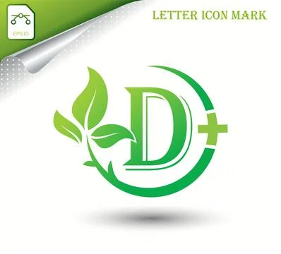 Letter D with green leaf vector template Stock Illustration