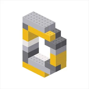 Letter D in isometric view assembled from plastic blocks. Vector Stock Illustration
