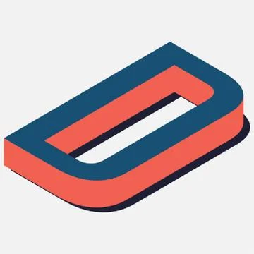 Letter in D isometric view. Blue-orange colors. Stock Illustration