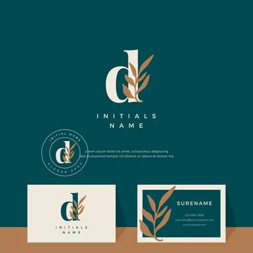 Letter D with leaf Beauty vector logo design of initial wedding, fashion, bou Stock Illustration