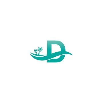 Letter D logo  coconut tree and water wave icon design Stock Illustration