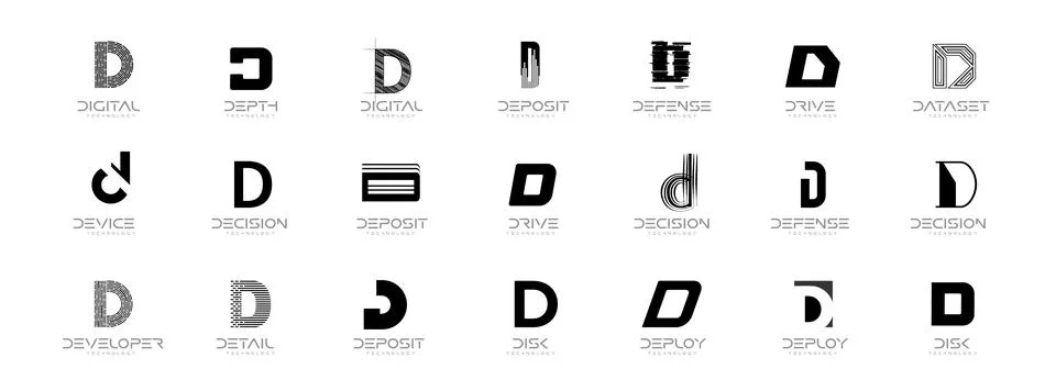 Letter D Logo Set Design, Modern Abstract Monogram for Tech Company, Digital Stock Illustration