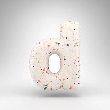 Letter D lowercase on white background. 3D letter with terrazzo pattern textu Stock Illustration