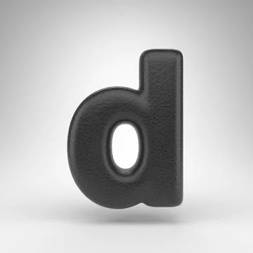 Letter D lowercase on white background. Black leather 3D letter with skin tex Ilustração Stock