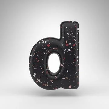 Letter D lowercase on white background. 3D letter with black terrazzo pattern Stock Illustration