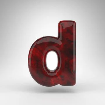 Letter D lowercase on white background. Red amber 3D letter with glossy surface. Stock-Illustration