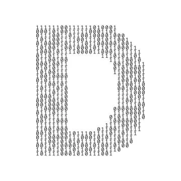 Letter D made from binary code digits. Technology background Illustrazione stock