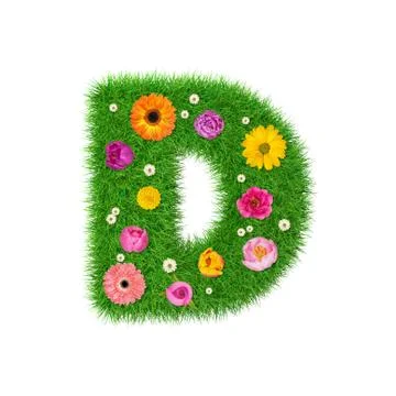Letter D made of grass and colorful flowers Stock Illustration
