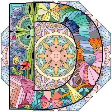 Letter D monogram on mandala, engraving design. Vector illustration. イラスト素材