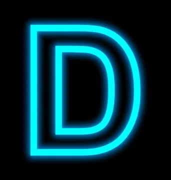 Letter D neon lights outlined isolated on black Stock Illustration