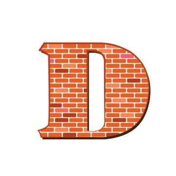 Letter D from red brick wall texture on a white background. Stock Illustration