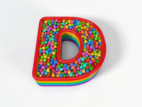 Letter D shaped child pool filled with plastic toy balls. 3D illustration Stock Illustration
