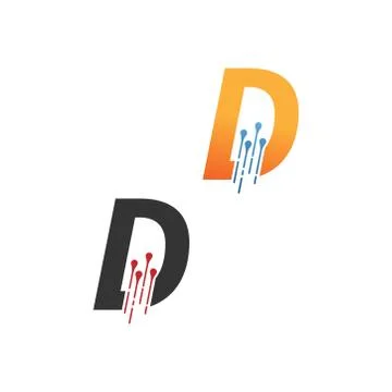 Letter D  simple  tech logo with circuit lines style icon Stock Illustration