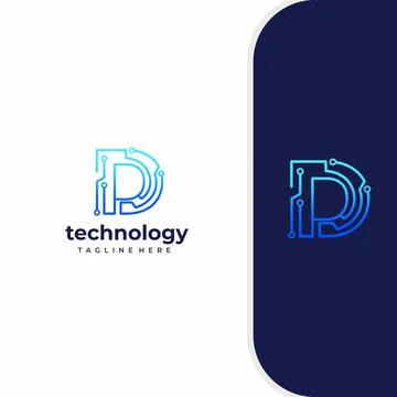 Letter D Technology, Line Dot Connection Logo 스톡 일러스트