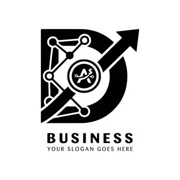 Letter D Technology Logo Design with Arrow and Circuit Nodes Stock Illustration