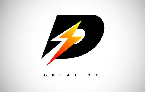 Letter D Thunderbolt Logo Concept with Black Letter and Orange Yellow Thunder イラスト素材