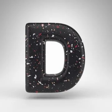 Letter D uppercase on white background. 3D letter with black terrazzo pattern Stock Illustration