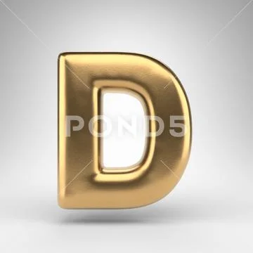 Letter D uppercase on white background. Golden 3D letter with gloss ...