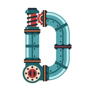 Letter D using industrial robotic elements and piping Stock Illustration