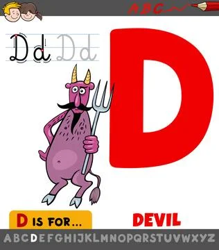 Letter D worksheet with cartoon devil Educational Cartoon Illustration of ... Stock Photos