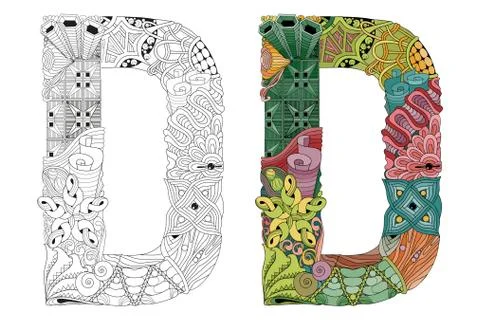 Letter D zentangle for coloring. Vector decorative object イラスト素材