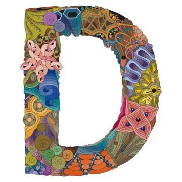 Letter D zentangle. Vector object for decoration Ilustración de archivo