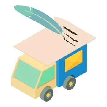 Letter delivery icon isometric vector. Mail truck with envelope and paper letter Illustrazione stock