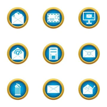 Letter delivery icons set, flat style 库存插图