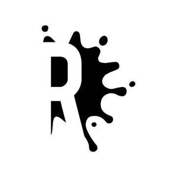 Letter Design graphic vector initial R Logo with splash ink art touching Stock Illustration