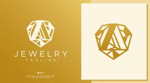 Letter A diamond logo design template. Luxury gold A jewelry initial logo. Stock Illustration