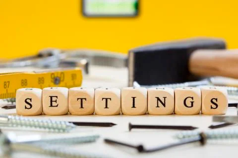 Letter dices concept: settings Stock Photos