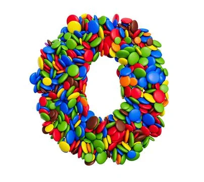 Letter Digit 0 of multicolored rainbow candies Festive isolated on white ba.. Stock Illustration
