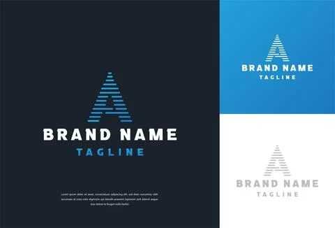 Letter A Digital Tech Lines Logo Design 스톡 일러스트