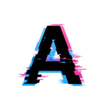 Letter A distorted neon glitch effect text font. 3D Render Stock Illustration