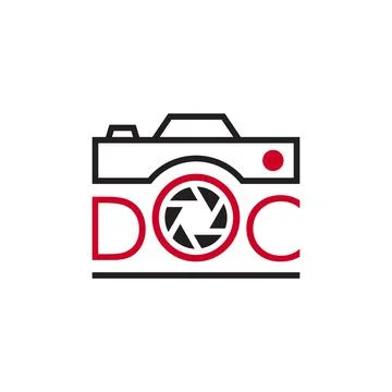 Letter DOC with camera logo design concept. Illustrazione stock