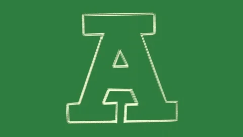 The letter a is drawn in white on green screen and green screen figure Video stock 335148977