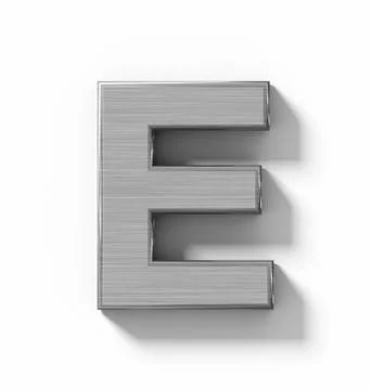 Letter E 3D metal isolated on white with shadow - orthogonal projection Illustrazione stock