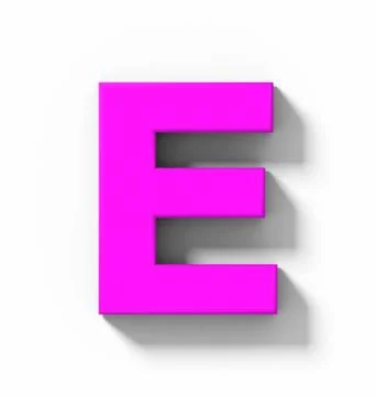 Letter E 3D purple isolated on white with shadow - orthogonal projection Stock Photos