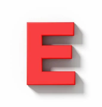 Letter E 3D red isolated on white with shadow - orthogonal projection Stock Illustration
