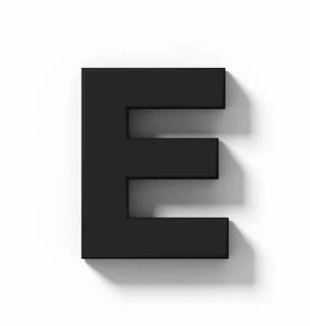 Letter E 3D white isolated on white with shadow - orthogonal projection Stock Illustration