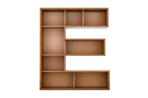 Letter E, alphabet as bookshelf without books, 3D rendering Stock Illustration