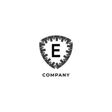 Letter E Alphabet Logo Design Template. Town shield illustration. Insurance.. Illustrazione stock