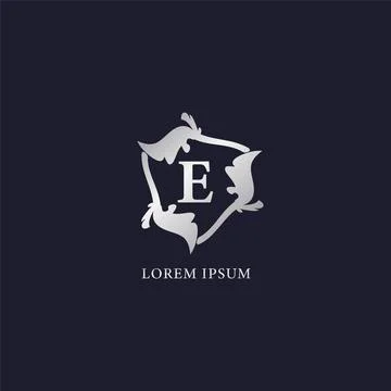 Letter E Alphabet logo design template. Initial Abjad Company Logo. Silver .. Stock Illustration