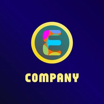 Letter E Alphabetic Logo Design Template, Yellow Ellipse, Rounded Logo Conc.. 스톡 일러스트