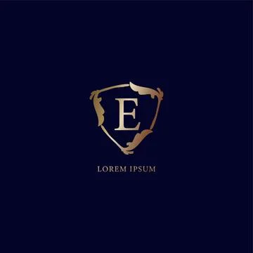 Letter E Alphabetic logo design template isolated on navy blue backgroud. L.. Illustrazione stock