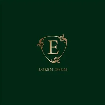 Letter E Alphabetic logo design template. Luxury gold decorative floral shi.. 스톡 일러스트